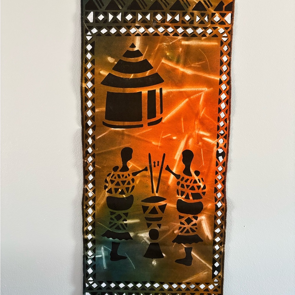 Tribal Art Batik Wall Hanging Hand Painted in Zimbabwe 12 x 36 inches